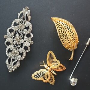 Vintage 1960's MONET Gold Butterfly Pin + 2 Additional VINTAGE Pins